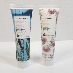 NEW Korres White Tea & Sea Lavender Body Butter 1.6 oz (2) + Free Shower Gel 2.7